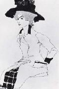 Egon Schiele Portrait of a woman with a large hat oil painting on canvas